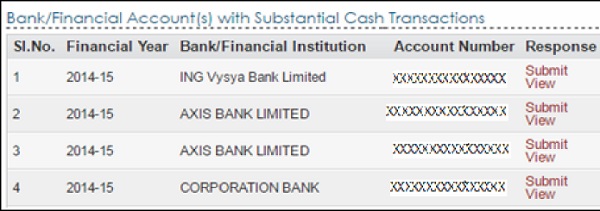 Bank Financial Account with substantial cash transactions