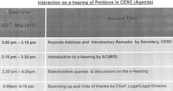 Interaction in e-hearing of Petitions in CERC (Agenda)