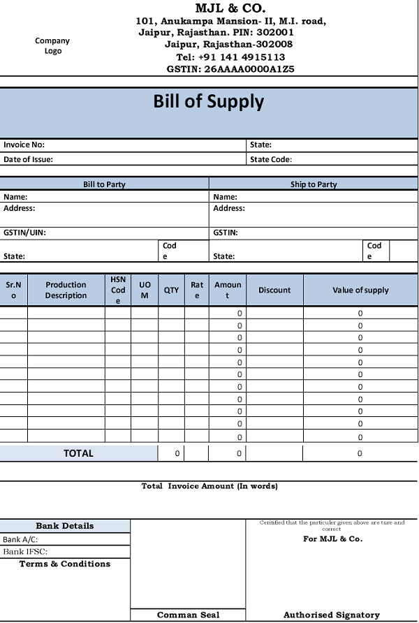 Bill of Supply