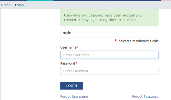 Username and Password have been successfully created