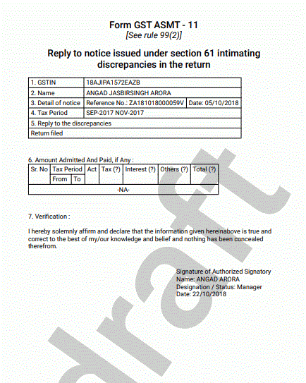 Filing reply in Form GST ASMT-11 to the notice issued against scrutiny of Returns Image 8