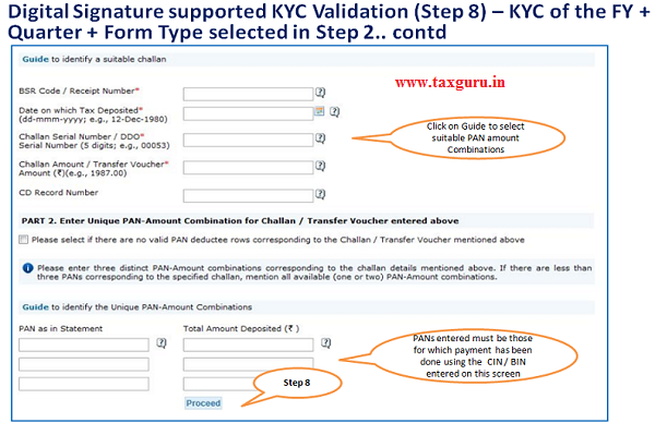 Digital Signature supported KYC Validation (Step 8) –KYC of the FY + Quarter + Form Type selected in Step 2.. contd