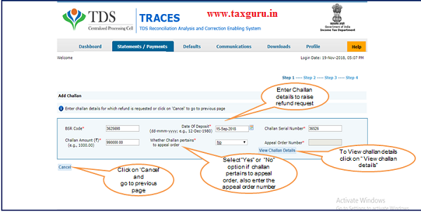 Enter challan details and click on View challan details