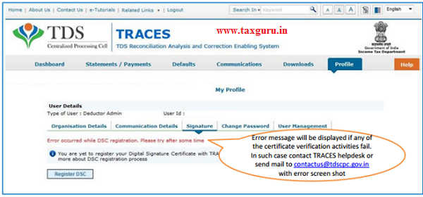 Error Messages at the time of Register Digital Signature (Contd.) image 3