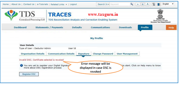 Error Messages at the time of Register Digital Signature (Contd.)