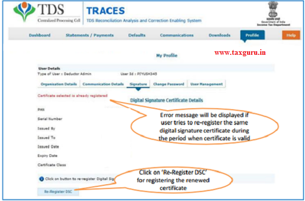 Error Messages at the time of Register Digital Signature