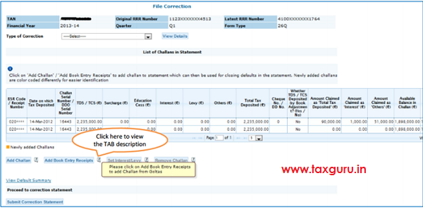 Govt Deductors - Add New Book Entry Receipt to Statement