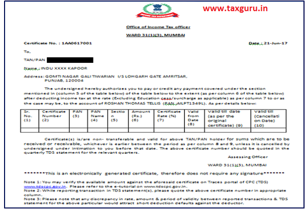 Sample of 197 Certificate