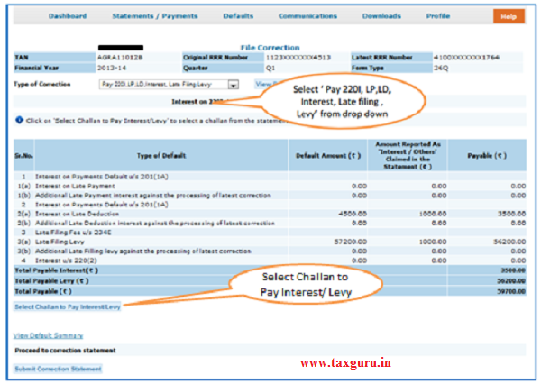 Select “Pay 220I, LP, LD, Interest, Late Filing, Levy