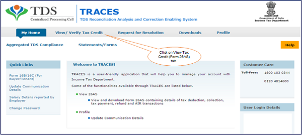 Step 2 Click on View Tax Credit (Form 26AS) tab