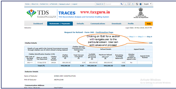 Step 7 Confirmation Page Click on Submit Refund Request to continue TDS refund request