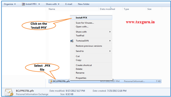 Steps for Installation of Digital Signature Certificate (.PFX file)