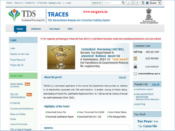 TRACES Home Page- E-Tutorial Download Form 26AS
