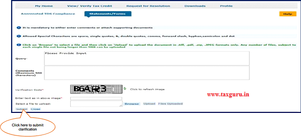 After click on “Clarification required by AO”, user can give clarification with supported documents