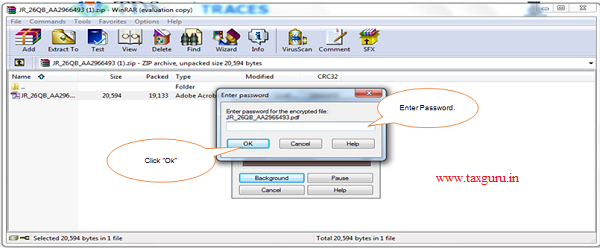 Enter the password to open Zip file of “Form 26QB – Justification Report”.