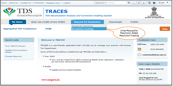 Status of the Ticket Created can be checked from “Resolution Tracking”