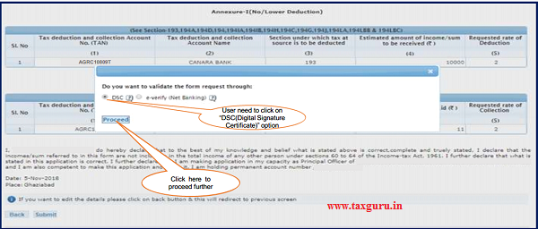Step 1 Click on “DSC(Digital Signature Certificate)” option if user wants to validate the request