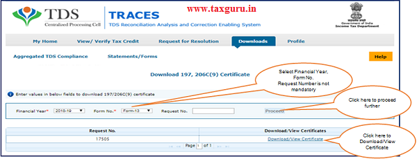 Step 2 User need to select Financial Year & enter Form No. , then click on “Proceed”.