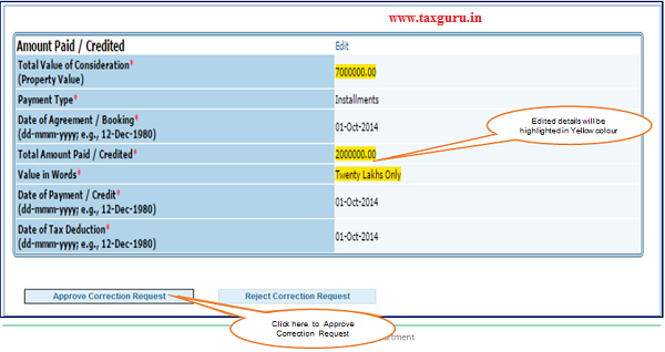 Step 2(Contd.) Click on Approve button to Approve Correction Request