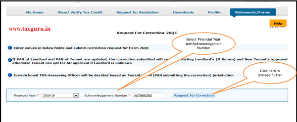 Step 3 Select “Financial Year” and “Acknowledgement Number