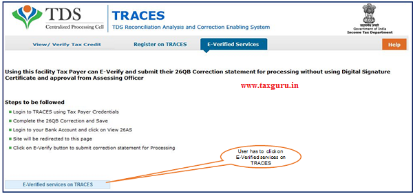 Step 4 User need to Click on “E-Verified Services on Traces” under “E- Verified Services Tab