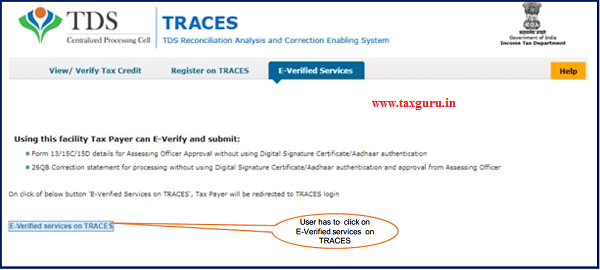 Step 4 User need to Click on “E-Verified Services on Traces” under “E- Verified Services Tab”