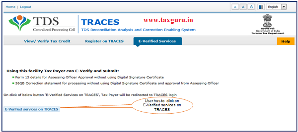 Step 4 User need to Click on “E-Verified Services on Traces”