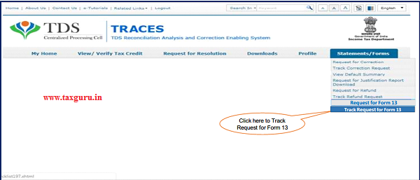 Step 5 (Contd.) Go to Track Request Form-option under “Statements tab and initiate the request