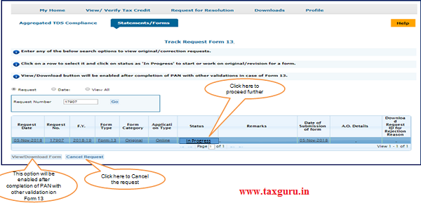 Step 6(Contd.) Go to “ Track Request Form-13” option under
