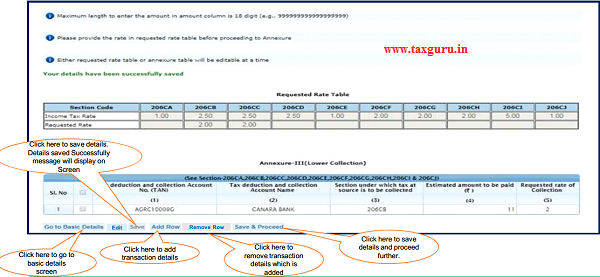 Step 7 (Contd.) Click on ‘Add Row’ button to add transaction details in Annexure-III Lower