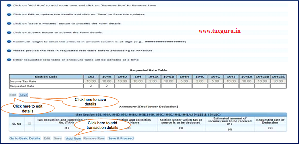 Step 7 (Contd.) Provide rate in requested rate table before proceeding to Annexure-I No Lower Deduction