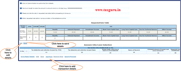 Step 7(Contd.) Provide rate in requested rate table before proceeding to Annexure-I No Lower Deduction