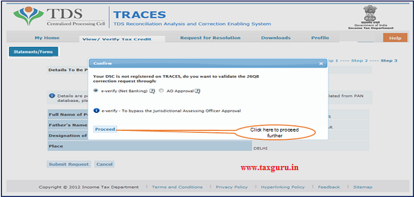 Step 9 After submission of Correction Request if DSC(Digital Signature Certificate)