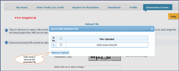 Step 9 (Contd.) User can remove the uploaded filed by clicking