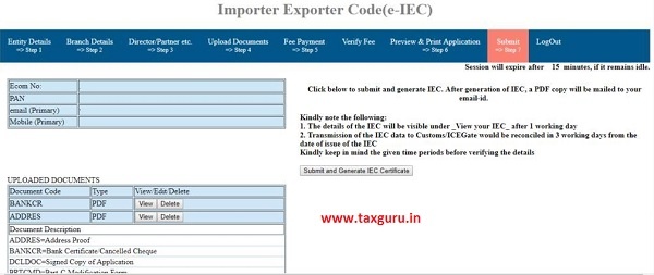 Submit and Generate IEC Certificate