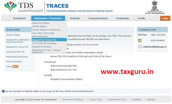 Request for conso file from Traces Portal