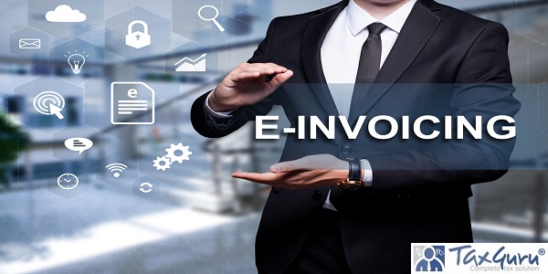 White icon with text "E-Invoicing" in the hands of a businessman