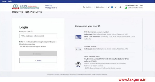 Log in using your e-Filing user ID and password