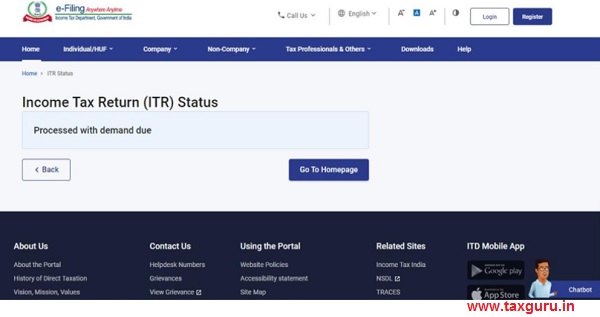 On successful validation, you will be able to view the ITR status