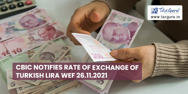 CBIC notifies Rate of Exchange of Turkish Lira wef 26.11.2021