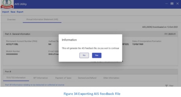 Figure 34 Exporting AIS Feedback File