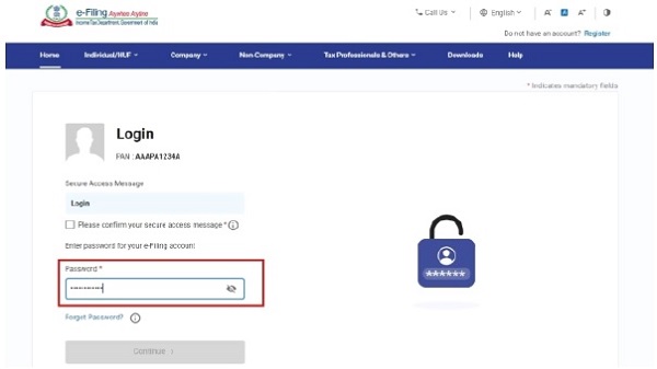 Figure 7 Enter e-filing portal password