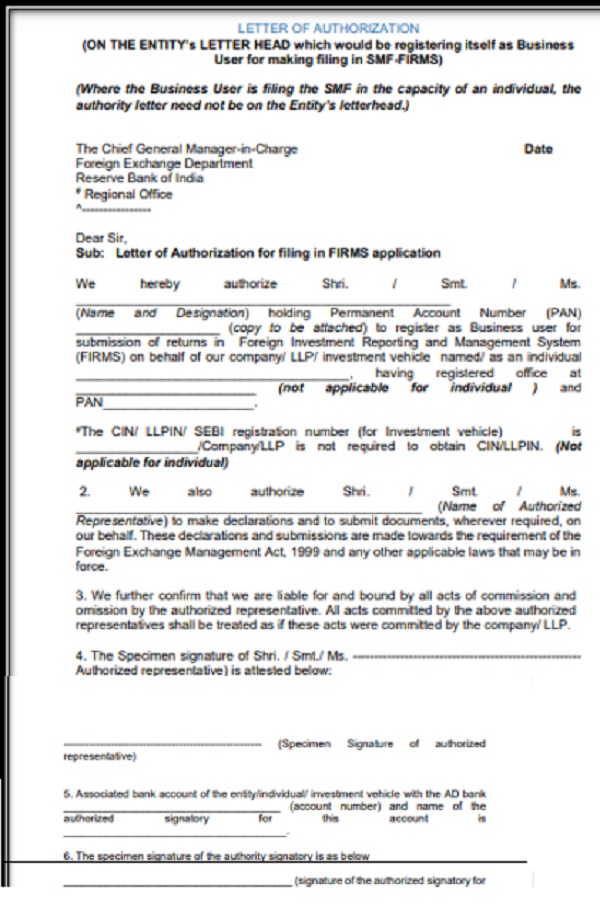 Letter of authorization for filling in firms application