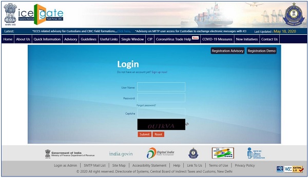 Login into ICEGATE with ICEGATE Login ID and password