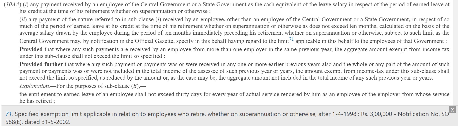 Section 10(10AA) of Income Tax Act, 1961 - Leave-encashment