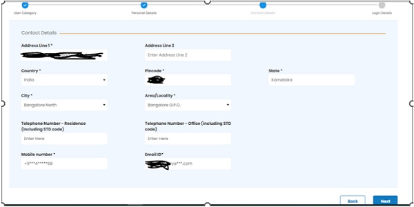 Auto populated fields will appear except Pin code