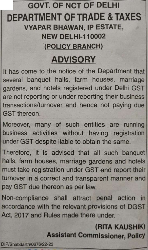 Advisory for GST Registration for banquet halls, farm house, marriage gardens, and hotels