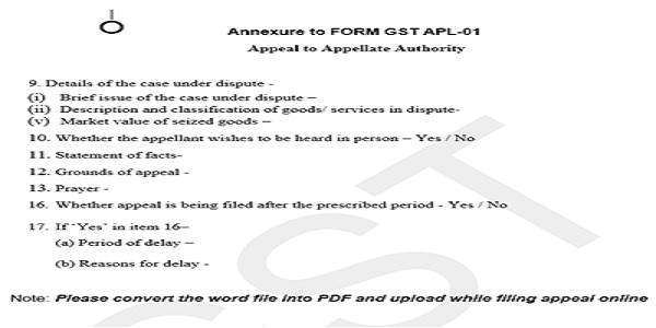 Annexure to FORM GST APL-01