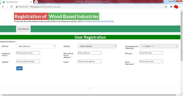 User has to fill the following fields for Registration and click on save button