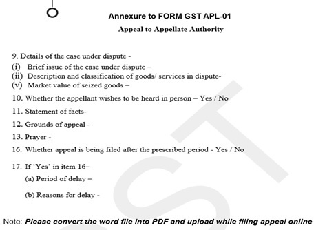 Annexure to Form GST APL-01